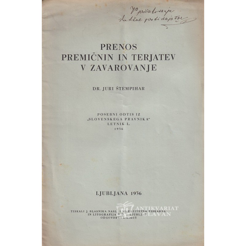 Dr. Juri Štempihar - Prenos premičnin in terjatev v zavarovanje