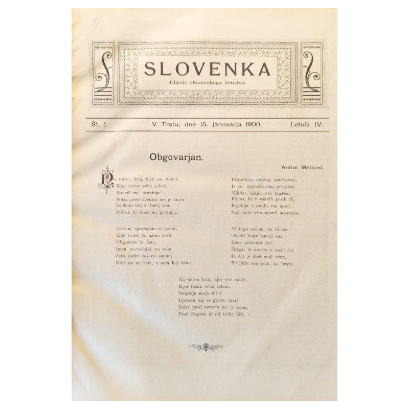 36. SLOVENKA : glasilo slovenskega ženstva - letnik IV. 1900