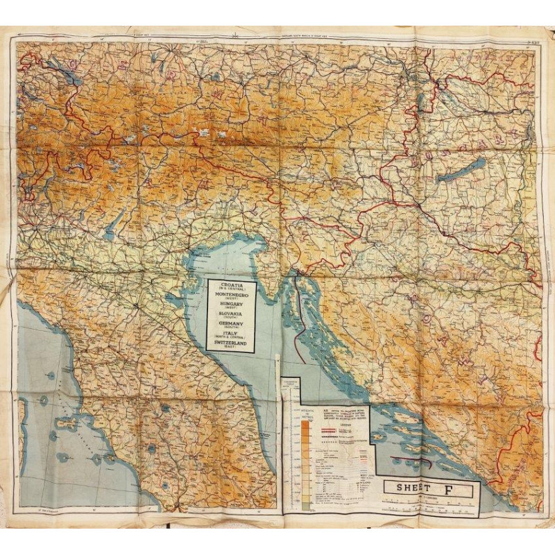42. II. svetovna vojna - Zavezniški zemljevid, odtisnjen na svili (Escape map)