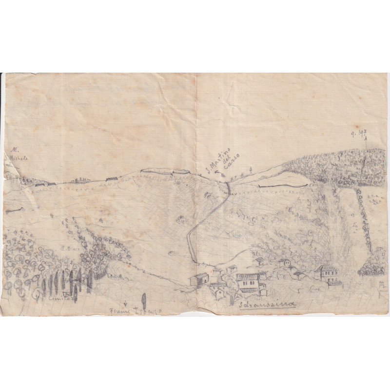 76. I. svetovna vojna - Veduta naselja Zdravščine (Sdraussina) z okolico