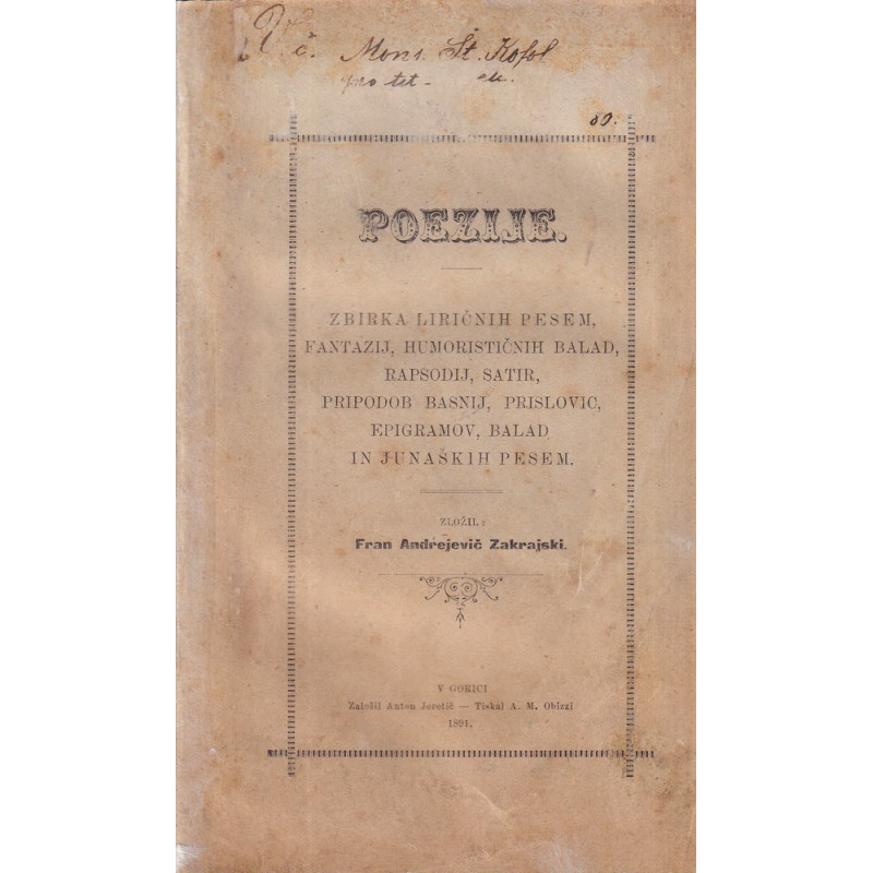 116. Fran Zakrajšek -  Poezije : zbirka liričnih pesem, fantazij,  …