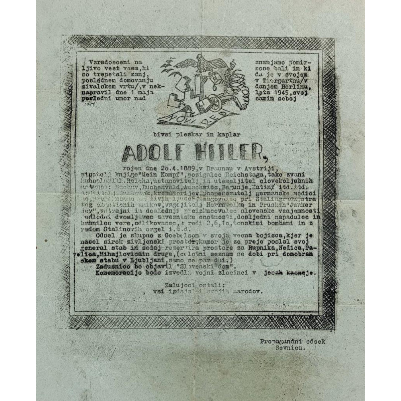 56. Šaljiva osmrtnica ob smrti Adolfa Hitlerja