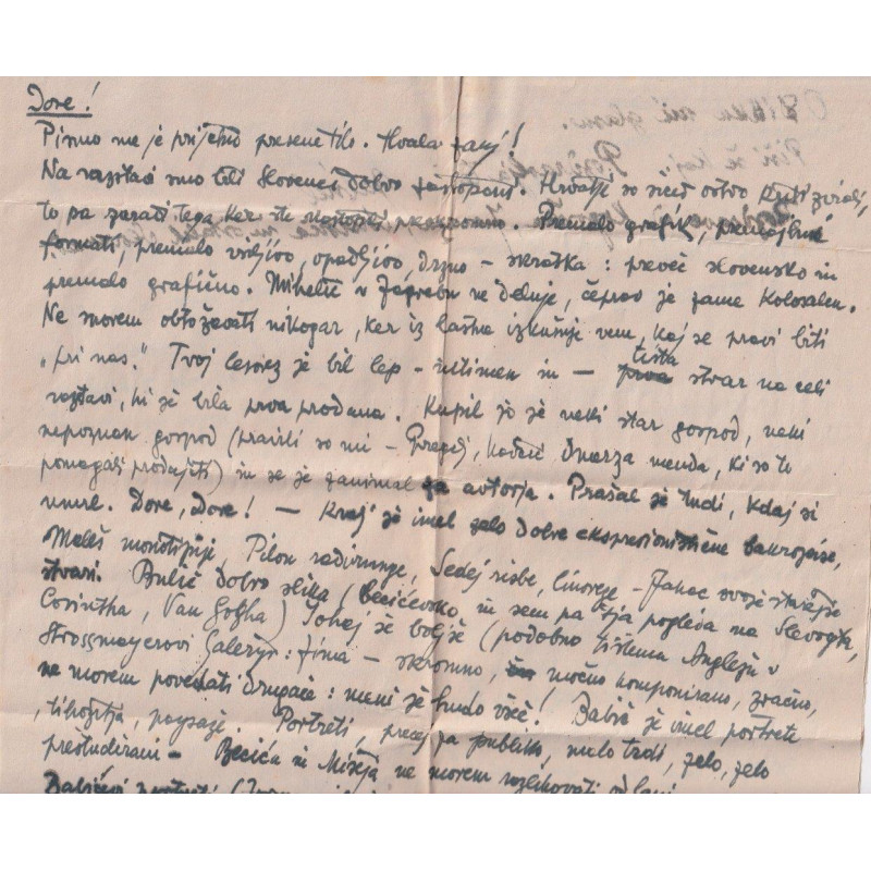 154. Gabrijel Stupica - pismo Doretu Klemenčiču maju o razmerah v Zagrebu