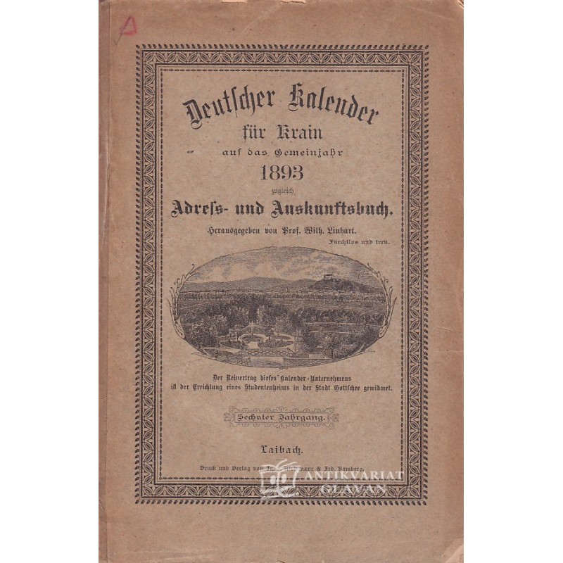 Deutscher Kalender für Krain auf das Gemeinjahr 1893