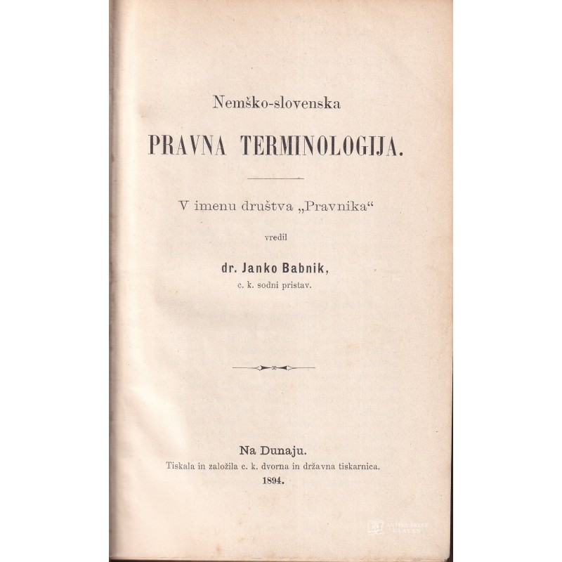 Janko Babnik - Nemško-slovenska pravna terminologija