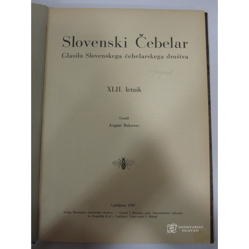 - Slovenski čebelar 1939
